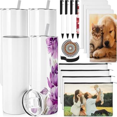 Imagem de Patelai Conjunto de 20 peças de presente de produto em branco de sublimação, incluindo copos e canudos de aço inoxidável de sublimação, canetas, cadernos, bolsas de maquiagem e porta-copos adequados