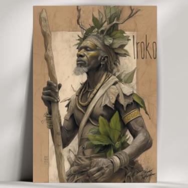 Imagem de Quadro Decorativo Orixá - Oxum, Oxóssi, Ogum, etc - Umbanda/Candomblé - Escolha 30 Obras! (Rústico, Irokô, 28x20cm)