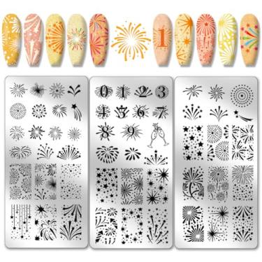 Imagem de PH PandaHall 3 Peças De Placas Carimbo Fogos Artifício Para Unhas, Comemoração, Estênceis Arte Feriados, Placa Imagem Aço Inoxidável Design Salão Manicure