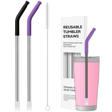 Imagem de Soledea 2 canudos de metal retos de 590 ml com ponta de silicone para copo de 590 ml, canudo de metal reutilizável de aço inoxidável para YETI, STANLEY, US Acrylio, BJPKPK, Simple Modern e assim por