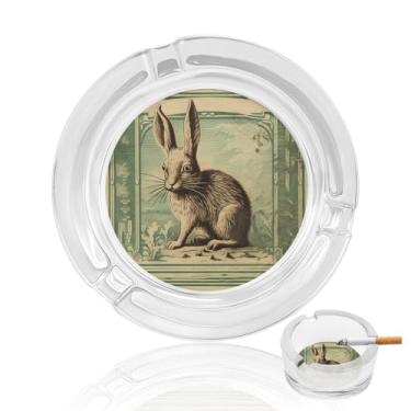 Imagem de Cinzeiro de vidro de cristal de coelho estilo retrô, cinzeiro redondo para fumar de vidro resistente, portátil, decorativo, moderno, para uso em casa, escritório, interior, exterior, pátio