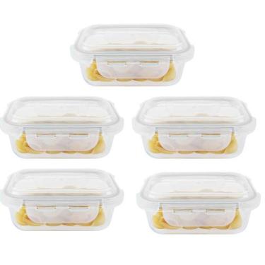 Imagem de Kit 5 Potes Hermético Vidro Marmita Micro-Ondas 370Ml - Class Home