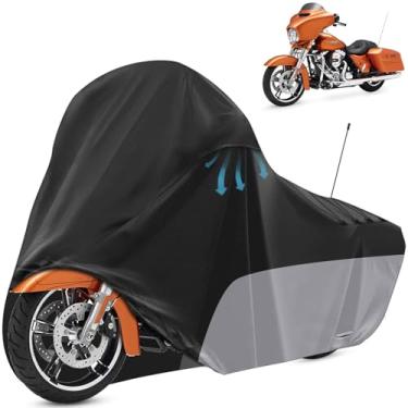 Imagem de Tokept Capa de motocicleta, com cobertura de ventilação para bicicleta suja, para diferentes modelos de turismo Harley Davidson Road King, Road Glide, Street Glide, Electra Glide, Low Rider-ST (preto e cinza)
