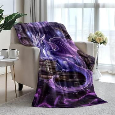 Imagem de Cobertor de lã de dragão engraçado 127 x 152 cm para sofá cama, cobertor de flanela de microfibra super macio e aconchegante leve para mulheres, homens e crianças