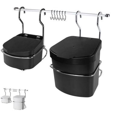 Imagem de Kit Cozinha Barra 45cm De Parede Cromada com 6 Ganchos + Lixeira 2,5L 