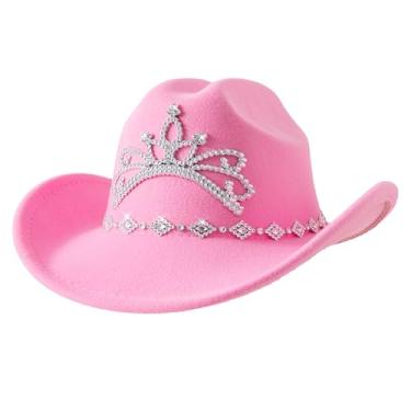 Imagem de Jastore Chapéu de vaqueira ocidental infantil com coroa design de tiara para meninas e meninos chapéu de princesa cowboy fantasia de Halloween, Rosa escuro, 5-10 Years