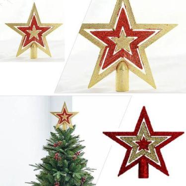 Imagem de Estrela Brilhante Glitter Ponteira Árvore De Natal 15 Cm Vermelho - Ri