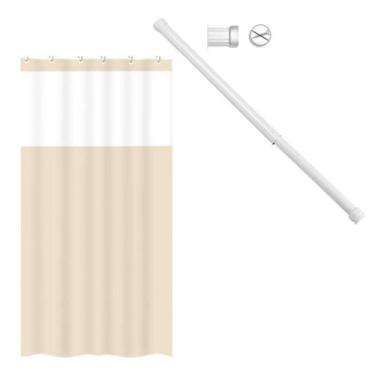 Imagem de Kit Suporte Varão Banheiro 60 até 90 + Cortina Box Bege - Maxeb