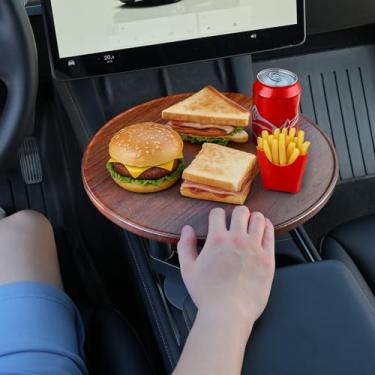 Imagem de ELECFRESH Organizador de bandeja giratória de 360° para acessórios de console central de carro, bandeja de volante, suporte destacável para lanches/bebidas/telefone, serve para Tesla Model 3/Y, Ford