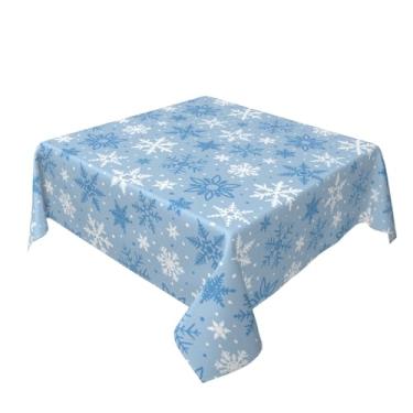 Imagem de Aytipun Toalha de mesa quadrada de inverno azul claro 152 x 152 cm azul branco floco de neve tema de férias toalha de mesa decorativa sazonal rústica casa de fazenda para decoração de festa interna