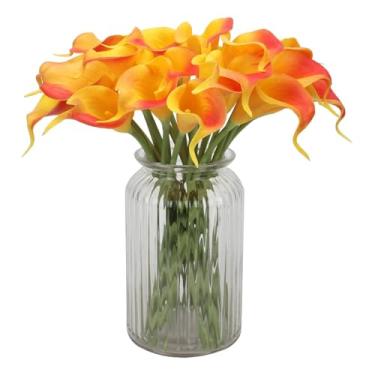 Imagem de Flores artificiais de lírio de calla 12 peças de haste longa realista DIY 33 cm Calla Lily Vibrante Dobrável Decorativa PU Flores Falsas para Arranjo de Flores Centro de Mesa Casa, Laranja
