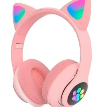 Imagem de Fone De Ouvido Headset Orelha Gatinho Cat Bluetooth LED Rosa