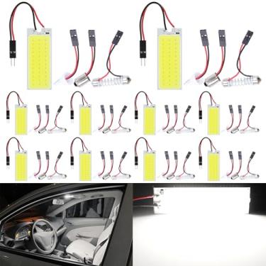 Imagem de QAUBEN Pacote com 10 lâmpadas de cúpula LED COB superbrancas 36-SMD para interior de carro, teto de leitura, lâmpada de cúpula interna com adaptador BA9S, adaptador T10, adaptador Festoon (DC-12V)