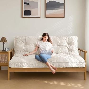 Imagem de MAXYOYO Colchão Futon de 15 cm, tamanho casal, futons de veludo grosso, colchão de chão versátil para adultos, enchimento de espuma desfiada (moldura não incluída), bege