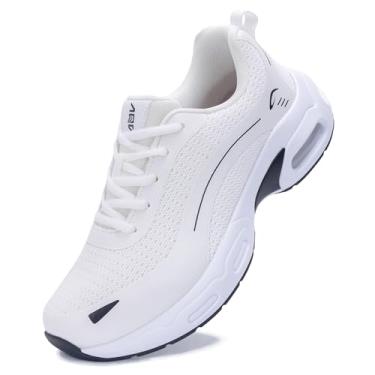 Imagem de Artlea Tênis de caminhada feminino, suporte de arco, fascite plantar, ortopédico, tênis de corrida e academia, Branco/preto, 38