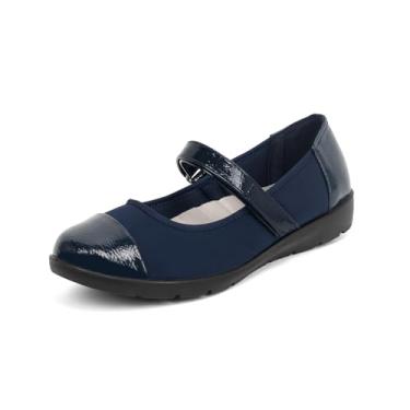 Imagem de ACANER Tênis feminino ortopédico Mary Jane sem salto bico redondo confortável joanetes elegantes sapatos de trabalho ortopédicos com suporte de arco, Azul marino, 38