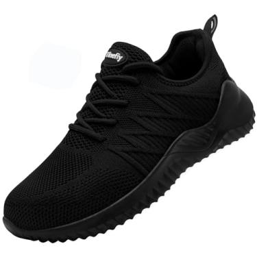 Imagem de Tinefiy Tênis de bico de aço para mulheres, leve, confortável, antiderrapante, seguro, para trabalho, almofadado, à prova de perfuração, sapato indestrutível, 007 preto, 36