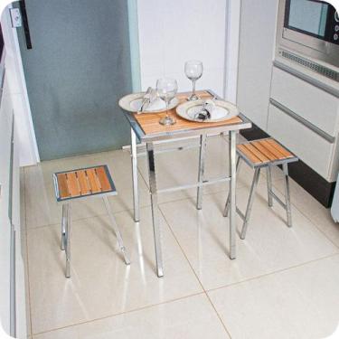 Imagem de Conjunto De Mesa E 2 Bancos Cromado P/ Cozinha Pequena - MetalCromo