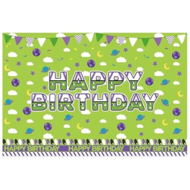 Imagem de Cenário Desenho Animado Brinquedo 1,5x1m, Poliéster Faixa Happy Birthday Cenário Aniversário com Nuvens Brancas para Decoração de Festa Meninos e Meninas