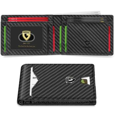 Imagem de Carteira GSOIAX Slim Wallet para homens em couro genuíno RFID Carbon