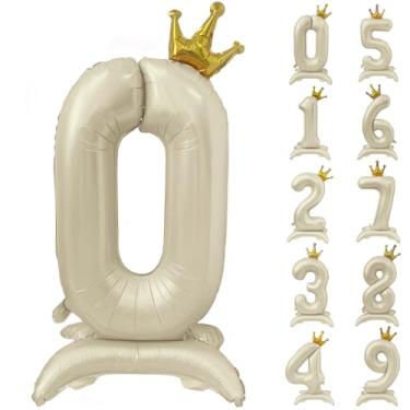 Imagem de Balão branco número 0 101 cm creme branco coroa balões 0-9 bege número 0 balão com coroa decoração de festa de aniversário suprimentos