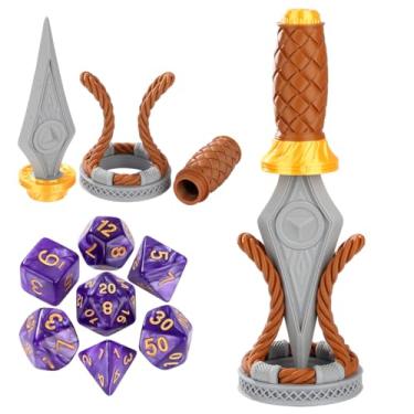 Imagem de Dagger Dice Storage Case with 7pcs Polyhedral Dice, Braided Design RPG Dice Box, Board Game Accessories, Gray Resin Dagger Decorations for Game Nights, Fantasy D&D Gift for Gamer