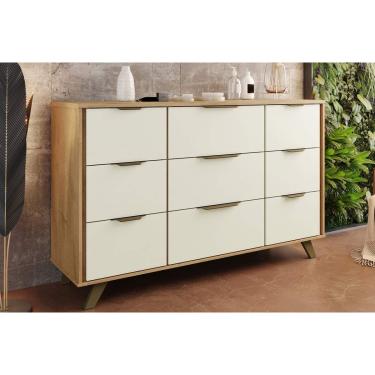 Imagem de Cômoda de Quarto Olimpia c/ 9 Gavetas e Pés Peroba/Off White - Europa