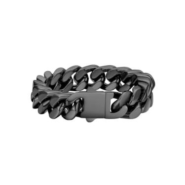 Imagem de FaithHeart Pulseira masculina de elos cubanos de aço inoxidável – 5/7/9/12 mm de largura 19 cm/21 cm/22,9 cm preto/prata/banhado a ouro pulseira de corrente de pulso resistente hip hop joias presentes