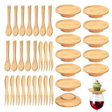 Imagem de 12 peças de placa de charcutaria redonda de bambu de 10 cm, pratos de aperitivo de uso duplo, tampas de copo de vinho para manter insetos fora para reuniões de família, banquete, festa de Natal