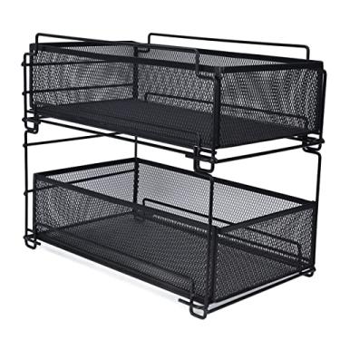 Imagem de AUNMAS Organizador do Rack, Prateleira de Tempero de 2 Camadas Com Cesta Suspensa, Quarto de Banheiro de Armário para o Armário de Cozinha da Sala de Estar Despensa Preta para