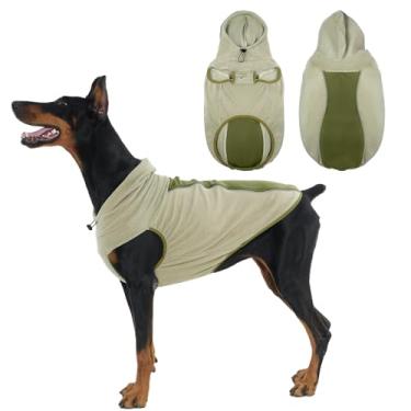 Imagem de OUOBOB Suéter de lã para cães - Jaqueta de lã elástica quente para cães, colete com capuz, orifício para trela, sem mangas e reflexivo - pulôver macio com capuz para cães médios e grandes, caminhadas