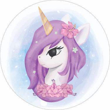 Imagem de Painel de Lona Redondo Unicórnio Aquarela - Fabrika de Festa, 100x100c