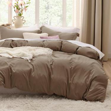 Imagem de Conjunto de capa de edredom Bedsure Deep Khaki tamanho completo, 3 peç