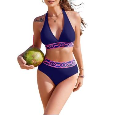 Imagem de Conjunto de biquíni AI'MAGE, maiô feminino de cintura alta, azul marin