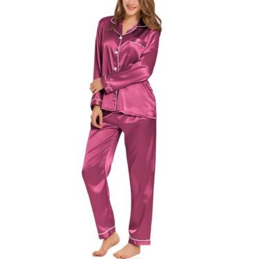 Imagem de Conjunto de pijama SWOMOG, roupa de dormir feminina de seda e cetim de