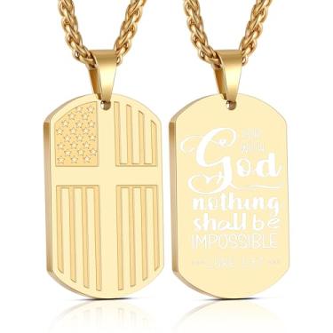 Imagem de Yanxyad Cruz etiqueta de cão bandeira americana versículo bíblia colar de aço inoxidável corrente pingente militar joias religiosas presentes para homens adolescentes 55 + 5 centímetros, Medium, Aço