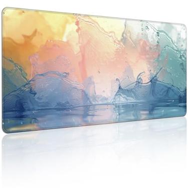 Imagem de 90 x 40 cm, mouse pad grande KOBWOPI XXL para mesa, mouse pad estendido para computador, escritório, mouse pad grande com bordas costuradas, respingos coloridos para jogos