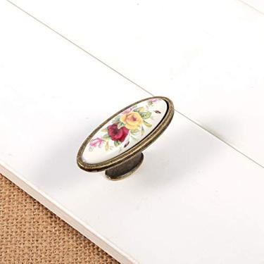 Imagem de Ymiko Puxadores de Gaveta de Cerâmica, Gabinete de Cerâmica Puxados Com Parafusos Vintage Padrão de Flor Rural Pulls Decorativos de Gaveta para Armário de Porta (Espaçamento de orifícios Z1 128 mm)