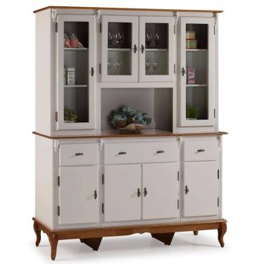 Imagem de Cristaleira Arca e Oratório 8 Portas 3 Gavetas com Nicho Central e Pés Luiz XV 60634 Linz Móveis - Off White/Imbuia Glazer