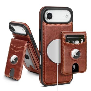 Imagem de SkyEagle Capa carteira compatível com MagSafe iPhone Air 2025 com suporte para AirTag, 2 em 1, de couro sintético, magnético, destacável com bloqueio de RFID, suporte para cartão de crédito, capa flip