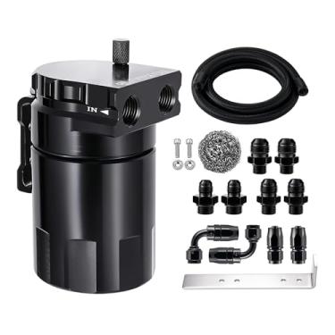 Imagem de EVIL ENERGY Lata de captura de óleo, kit de lata de captura perplexa de 300 ml, separador de óleo de ar de alumínio universal 2 portas com mangueira de combustível 8AN CPE e kits de encaixe