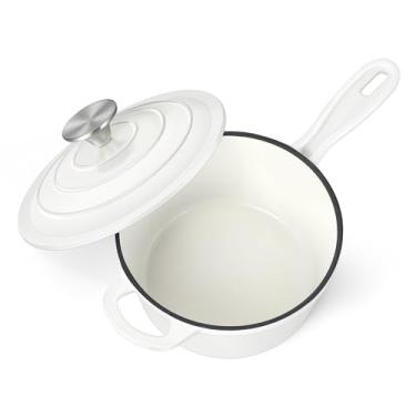 Imagem de HaSteeL Panela de ferro fundido de 3 litros, forno holandês esmaltado com tampa, panela antiaderente pequena para leite, molho de tomate e macarrão, manteiga, café da manhã, sopa, adequada para ferver