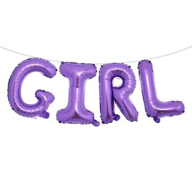 Imagem de Letras de balão de 40,6 cm para meninos ou meninas | Balões reveladores de gênero, decorações de revelação de gênero | Decorações de chá de bebê (menina roxa)