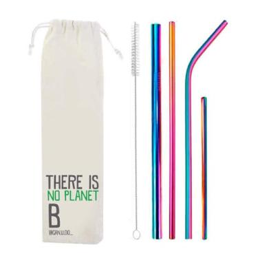 Imagem de Kit 6 em 1-4 Canudos de Inox + Escova + Ecobag (Shake 8mm) Rainbow - Planet B