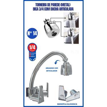 Imagem de Torneira Parede Metal Bica 3/4 Com Ducha Articulada Manopla Alavanca Preta Torneira Parede Metal Bica 3/4 Com Ducha Arti