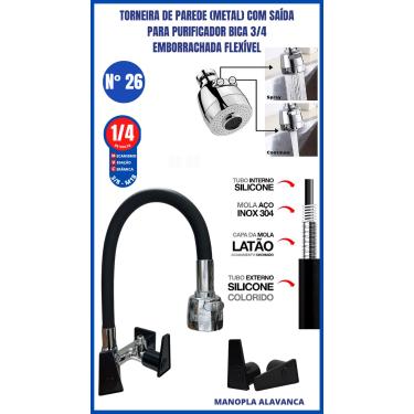 Imagem de Torneira De Parede Metal Com Saída Para Purificador Bica 3/4 Emborrachada Flexível