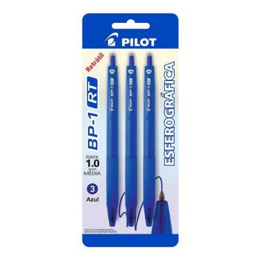 Imagem de Caneta esfer 1.0 Retrátil BP1RT c/ 3 unid azul Pilot