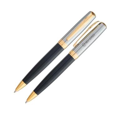 Imagem de Caneta Personalizada Crown Conquist Gold Gravação Nome Logo Símbolo Presentear Sofisticada Elegante (Prata/Preto)