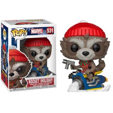 Imagem de Funko Pop Marvel 531 Rocket Holiday On Sled