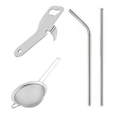 Imagem de Peneira Abridor de Garrafa Lata Canudo Reutilizável Em Aço Inox